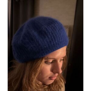 Aris Vintage Blue Angora Wool Beret Made in USA
